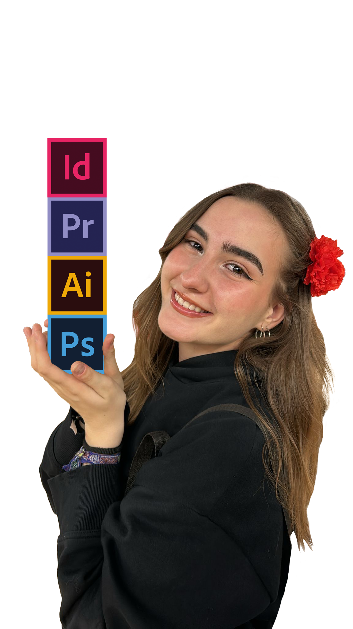 Imagen de Lorena Luna Picón sujetando programas del paquete Adobe Imagen de Lorena Luna Picón sujetando programas del paquete Adobe
